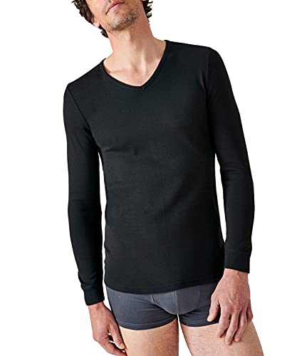 Damart Herren Langarm-Shirt mit V-Ausschnitt, Wärmegrad Medium 3. Thermounterwäsche-Oberteil, Schwarz, L von Damart