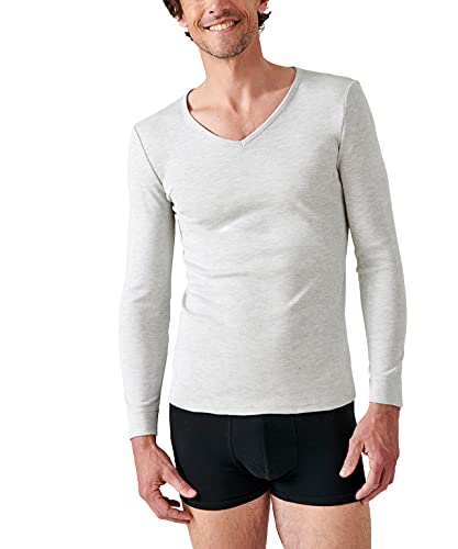 Damart Herren Langarm-Shirt mit V-Ausschnitt, Wärmegrad Medium 3. Thermounterwäsche-Oberteil, Grau Meliert, L von Damart