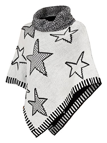 DANAEST Kinder Mädchen Strick Poncho Rollkragen Pullover Cape Umhang Winter Sterne (567), Farbe:Weiß, 8 Jahre von DANAEST