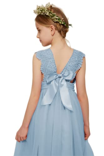 Danna Belle Mädchen Prinzessin Kleider 104 Kinder Blumenmädchen Hochzeit Festliches Party Einschulung Spitzen Tüll Kleid Sommer Taufe Abend Kommunionkleider Lang 110 Blau von Danna Belle