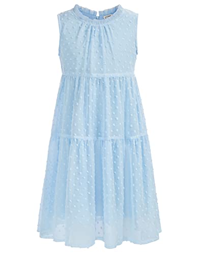 Kleid Mädchen 122 Kinder Chiffon Sommerkleid Freizeitkleid Partykleid Blumenmädchenkleider Festlich Hochzeit A-Linie ärmellos Rundhals Blau von Danna Belle