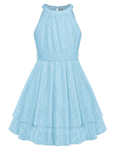 Danna Belle Mädchen Kleid 116 Kinder Festlich Einschulung Sommer Prinzessin Party Hochzeit A-Linien Ärmellos Kleider 122 Blau von Danna Belle