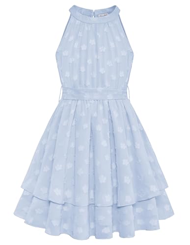 Danna Belle Mädchen Kleid 128 Kinder Festlich Einschulung Sommer Prinzessin Party Hochzeit A-Linien Ärmellos Kleider 134 Blau von Danna Belle