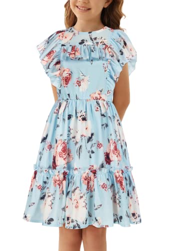 Danna Belle Mädchen Kleid Chiffon 152 Floral Sommer Festlich Partykleid 158 Elegant Prinzessinkleid Urlaubskleider Freizeitkleid Kinder ALinien Kurzarm Kleid Blau von Danna Belle