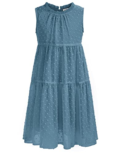 Kleid Mädchen 122 Kinder Chiffon Sommerkleid Freizeitkleid Partykleid Blumenmädchenkleider Festlich Hochzeit A-Linie ärmellos Rundhals Blau von Danna Belle