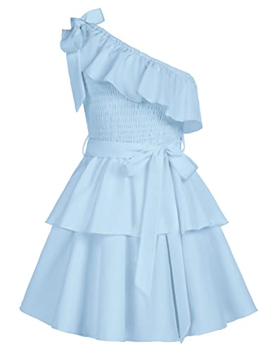 Mädchen Kleid 122 Kinder Partykleid Elegant Festlich Sommer Freizeitkleid Prinzessin Ärmellos eine-Schulter A-Linien Kleid urlaubskleider ballkleid Abendkleid Blau von Danna Belle