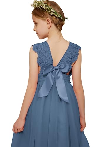 Danna Belle Mädchen Prinzessin Kleider 104 Kinder Blumenmädchen Hochzeit Festliches Party Einschulung Spitzen Tüll Kleid Sommer Taufe Abend Kommunionkleider Lang 110 Blau von Danna Belle