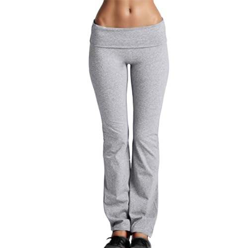 Schlaghose Damen Stretch Stoff Yogahose Low Waist Flared Leggings Blickdicht Bootleg Sporthose Laufhose Elastische Bootcut Jogginghose Fitnesshose Lang Jazzpants Relaxhose (Grau, M) von Dantazz