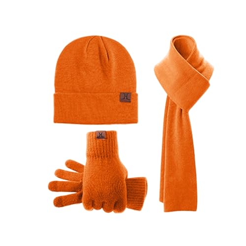 Winter Warm Lang Schal Beanie Mütze Touchscreen Handschuhe Set für Damen Herren Thermo Gestrickte Wintermütze Winterschal Handschuhe Kombiset Winterhandschuhe Strickmütze Winterset (Orange, OneSize) von Dantazz