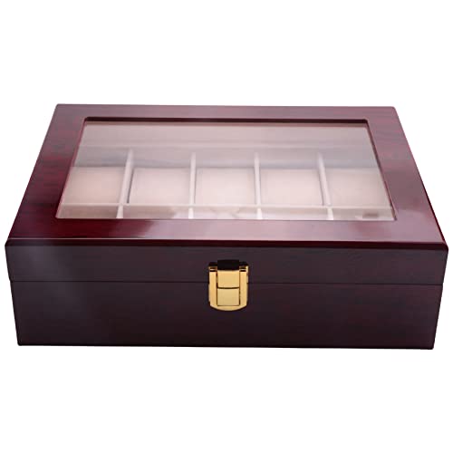 Darmlly Luxus Uhren Box Uhren Halter Box für Uhren Herren Glas Top Schmuck Organizer Box 10 Gitter Uhren Organizer von Darmlly