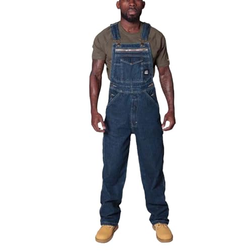 Darringls Herren Denim Latzhose Overalls Jeanshose Männer Cargo Jeans Retro Jumpsuit Arbeitshose Blau Herren Denim Arbeitshosen Männer Overall Streetwear mit Knöpfen von Darringls