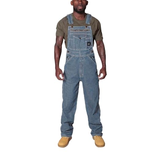 Darringls Herren Denim Latzhose Overalls Jeanshose Männer Cargo Jeans Retro Jumpsuit Arbeitshose Blau Herren Denim Arbeitshosen Männer Overall Streetwear mit Knöpfen von Darringls