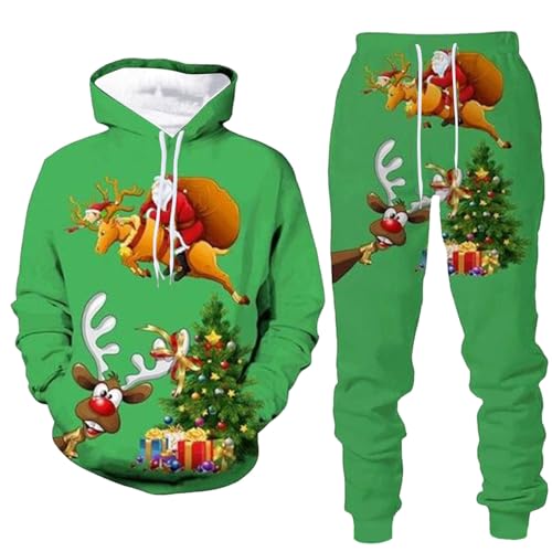 Darringls Weihnachts-Set Herren Freizeitanzug Kapuzenpullover und Jogginghose Lustig Zweiteiliges Set für Party Weihnachten Hoodies Anzug Lustige kreative 3D Pullover Sweathose Set von Darringls