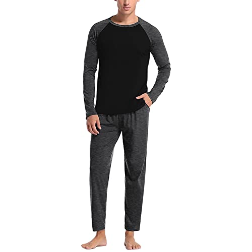 Herren Schlafanzug Lang Pyjama Set Baumwolle Langarm Shirt mit Tasche Lang Baumwolle Pyjama Pyjamahose Zweiteilig Set Nachtwäsche Pyjamahose mit Tasche Herren Langarm Shirt Nightwear von Darringls