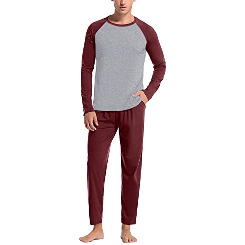 Herren Schlafanzug Lang Pyjama Set Baumwolle Langarm Shirt mit Tasche Lang Baumwolle Pyjama Pyjamahose Zweiteilig Set Nachtwäsche Pyjamahose mit Tasche Herren Langarm Shirt Nightwear von Darringls