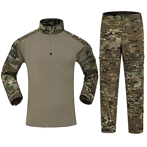 Tarnanzug Herren Paintball Combat Shirt Taktische Hose Langärmlige mit 1/4 Reißverschluss Militär Anzug Outdoor Camouflage Jagdbekleidung BDU Taktisch Uniform von Darringls