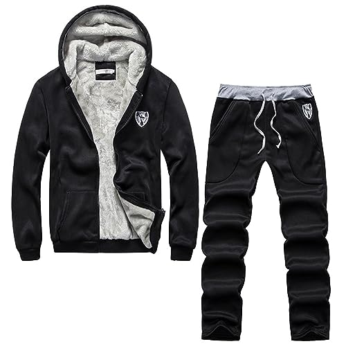 Trainingsanzug Herren Winter Warm Jogginganzug mit Fleece Gefütterte, Männer Sportanzug Casual Kapuzenjacke Jogginghose Freizeitanzug Kombiteil Traininghose Sweatjacke Set von Darringls