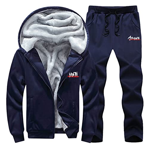 Warmer Jogginganzug Herren Winter Plüsch Trainingsanzug Herren Fleece Hausanzug Herren Winter Gefüttert und Warm Jogginganzug Herren Innen Mit Fell Kapuzenjacke Jogginghose Bekleidungsset 2-Teilig von Darringls