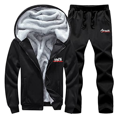 Warmer Jogginganzug Herren Winter Plüsch Trainingsanzug Herren Fleece Hausanzug Herren Winter Gefüttert und Warm Jogginganzug Herren Innen Mit Fell Kapuzenjacke Jogginghose Bekleidungsset 2-Teilig von Darringls