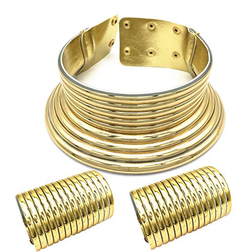 Dasertoe Afrikanische Halskette Schmuck Sets üBertrieben Choker Halskette Zweihand Armband Frauen Hochzeit Feier Set Schmuck Gold von Dasertoe