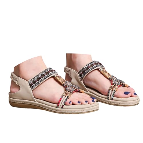 Damensandalen Sommer Bequem, Sommer Schuhe, Atmungsaktive Stiefeletten Retro Outdoor Frühlingssandalen Römischer Flip Flops für Frauen Urlaubssandalen mit Keilabsatz von Dasongff