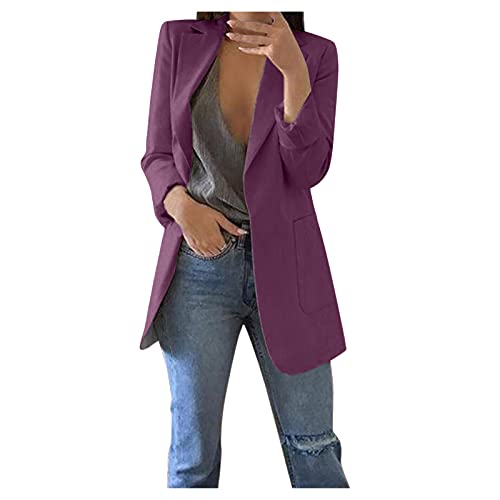 Dasongff Anzugjacke Damen Langarm Blazer Einfarbig Damenblazer Business Kurz Mantel Top Damenjacke Hosenanzug Longblazer Outfit Cardigan Freizeit Revers Geschäft Büro Jacke Anzug Trenchcoat von Dasongff