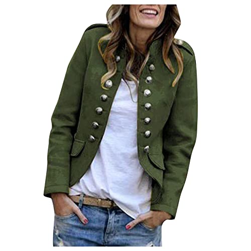 Dasongff Damen Blazer Elegant Anzugjacke Mantel mit Knopfleiste Military Blazer Slim Fit Blazer Freizeit Parka Stehkragen Business Büro Anzug Jacken Workwear Cardigan Coat Blazer Mit Knopfleiste von Dasongff