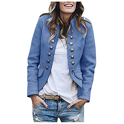 Dasongff Damen Blazer für Frauen, Blazer Elegant Anzugjacke Mantel mit Knopfleiste Kurzblazer Military Blazer Cardigan Slim Fit Freizeit Stehkragen Büro Anzug Jacken Vorne Offen für Office Business von Dasongff