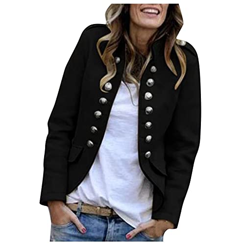 Dasongff Damen Elegant Langarm Blazer Sakko Blazerjacke Einfarbig Slim Fit Revers Geschäft Büro Jacke Kurz Mantel Anzüge Bolero Mit Knopfleiste Military Coat Blazer Damenjacke Streetwear Anzugjacke von Dasongff