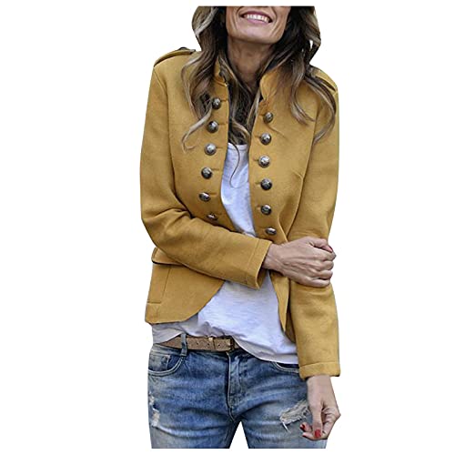 Dasongff Damen Elegant Langarm Blazer Sakko Blazerjacke Einfarbig Slim Fit Revers Geschäft Büro Jacke Kurz Mantel Anzüge Bolero Mit Knopfleiste Military Coat Blazer Damenjacke Streetwear Anzugjacke von Dasongff