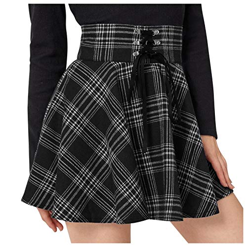 Dasongff Damen Mini-Faltenrock Kariert Kilt-Rock Dehnbar Faltenröcke Tartan Minirock Hohe Taille Kurz Skirt Skater Rock Informell Mini Glocken Rock Minirock Frauen Cute Sweet Fashion von Dasongff