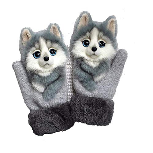 Dasongff Handschuhe Damen Mädchen 3D Tiermuster Plüsch Halb Handschuhe Dicken Warmen Fingerhandschue Cartoon Tier Bär Katze Krallen Winterhandschuhe Handgestrickte Haustierhandschuhe (E) von Dasongff