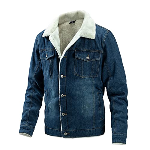 Dasongff Herren Jeansjacke mit Fell, Denim Jacke Winter Warme Cowboy Mantel Fleece Gefüttert Jeans Jacken Casual Winterjacke Sherpa Trucker Jacket Stehkragen Übergangsjacke Freizeitjacke von Dasongff