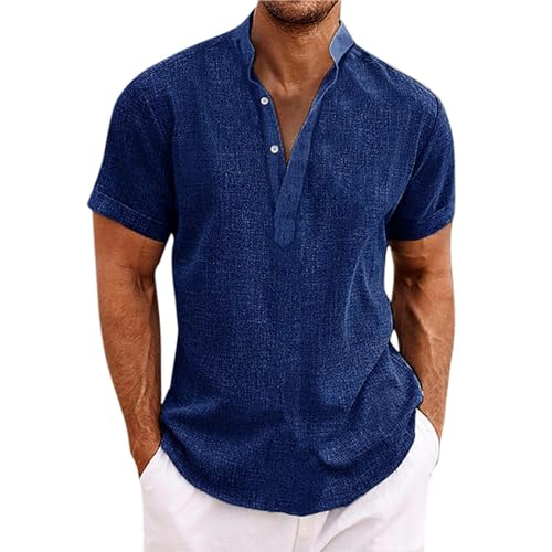 Dasongff Herren Leinenhemd 3/4 Ärmel Freizeithemd Männer Sommer Hemd Casual Regular Fit Oberteile, Mode Henley Shirts Sommerhemd Leicht Leinenshirt Kurzarmhemd Businesshemd von Dasongff