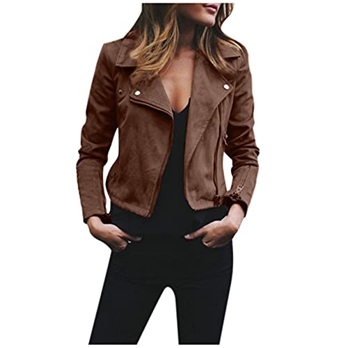 Dasongff Lederjacke Kunstlederjacke Damen Herbst Winter Motorrad Jacke Bomberjacke Bikerjacke mit Reißverschluss Frauen Coole Langarm Reißverschluss Ausgestattet Mantel Herbst Kurze Jacke von Dasongff