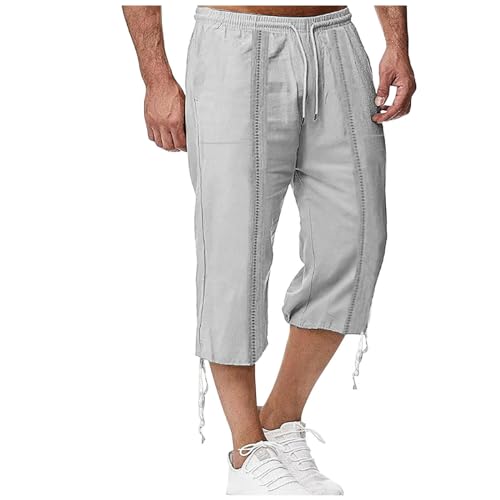 Dasongff Leinen Kurze Hosen Herren Leinenshorts 3/4 Länge Hosen Sommerhose Strand Yoga Jogger Casual Sweatpants Elastische Taille Casual Sommer Sport Shorts Freizeithose Sommershorts von Dasongff