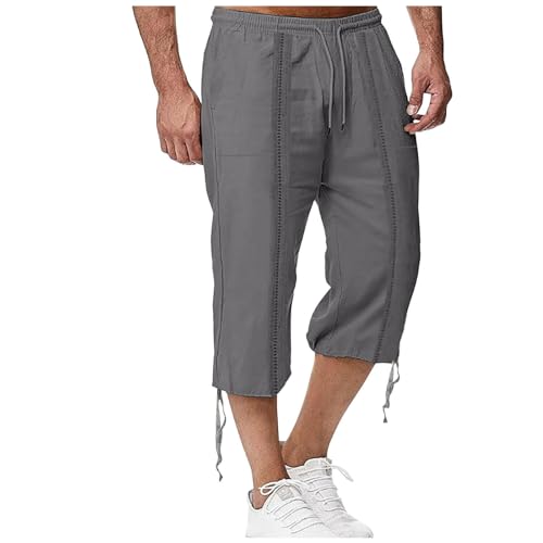 Dasongff Leinen Kurze Hosen Herren Leinenshorts 3/4 Länge Hosen Sommerhose Strand Yoga Jogger Casual Sweatpants Elastische Taille Casual Sommer Sport Shorts Freizeithose Sommershorts von Dasongff