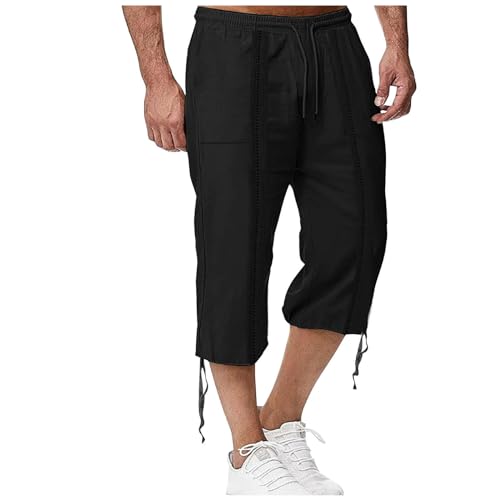 Dasongff Leinen Kurze Hosen Herren Leinenshorts 3/4 Länge Hosen Sommerhose Strand Yoga Jogger Casual Sweatpants Elastische Taille Casual Sommer Sport Shorts Freizeithose Sommershorts von Dasongff