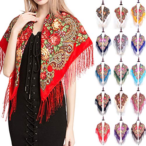 Dasongff Quadratischer Schal Damen Halstuch Kopfwickel Bunte Kopftuch Printed Turban Fransen Elegante Hijab Boho Kopfbedeckung Multifunktionstuch von Dasongff