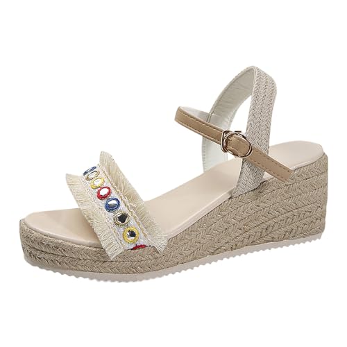 Keilsandalen Damen Weiß, Sommer Schuhe Damen, Sommer Slip On Stiefeletten Beach Schuhe Slingback-Sandalen Roman Style Flip Flops für Frauen Keilriemensandalen Mädchen Strandschuhe von Dasongff