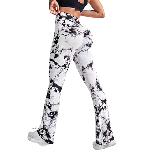 Leggings Mit Schlag，Jazzpants Damen Lang, Tie-dye Ausgestellte Yoga-Hose Pfirsich Hüfte Weites Bein Training Hose Jogginghose Frauen Yoga-Leggings Jazzpants Sporthose von Dasongff