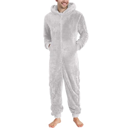 Weihnachtspyjama Herren Weihnachten Langarm Onesie Sleepwear Schlafoveralls Flanell Einteiler Schlafanzug Einteilige Pyjama Hose Homewear bequemer One Piece Reißverschluss Freizeitanzug für Männer von Dasongff