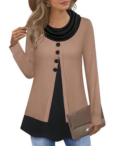 Datuhao Pullover Damen Winter Elegant Lang Ohne-Kapuze Warm Weich Long Pullis für Damen Strick Oberteil Damen Elegant Herbst Langarm Damen Tunika Lang ärmel Shirt mit Farbblock Frauen Pullis von Datuhao