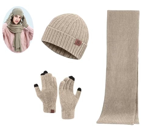 Damen Herren Wintermütze Thermo Chenille Beanie Mütze Lange Schal Touchscreen Handschuhe Damen Wärmer Lange Strickmütze Winterschal Winterhandschuhe Weihnachts geschenk von Davicher