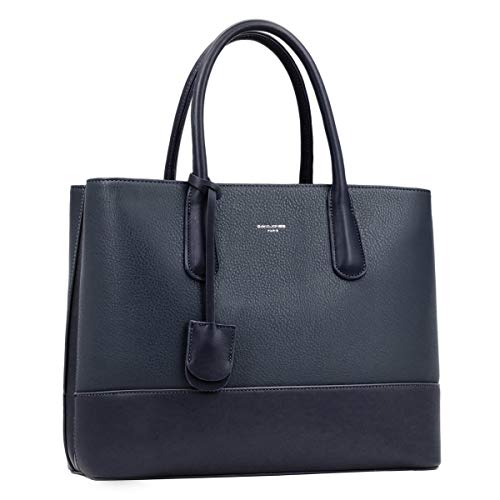 David Jones - Damen Große Handtasche Henkeltasche - Tote Shopper Bag PU Echtes Leder Stil - Multi Pocket Top Griff Taschen - Schultertasche Umhängetasche Arbeit Schule - Marineblau von David Jones