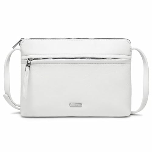 David Jones - Damen Umhängetasche - Kleine Flache Handtasche PU Leder - Tasche Klassiche Elegante Beuteltasche Reise Shopping Handytasche Arbeit Clutch Party - Weiß von David Jones