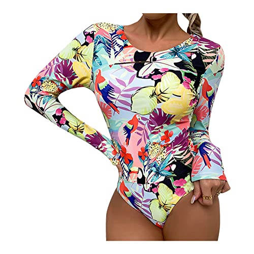 Womens Floral One Piece Badeanzug Langarm Surfing Swimsuits Hohl Zurück Sommer Badebekleidung von Dawwoti