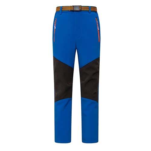 Daysskk Arbeitshose Kinder Winter Jungen Softshellhose Wanderhose Jungen Schnelltrocknend Trekkinghose Warm Gefüttert Outdoorhose Jungen Wasserdicht Funktionshose Blau 110 von Daysskk