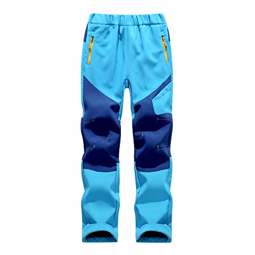 Daysskk Softshellhose Kinder Jungen Wanderhose Arbeitshose Kinder Trekkinghose Kinder Atmungsaktiv Regenhose Gefüttert Kinder Freizeithose Warm Winter Blau 128 von Daysskk