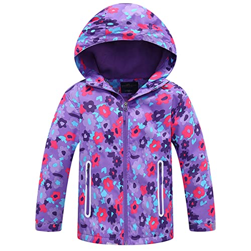 Daysskk Softshelljacke Kinder Mädchen 104-110 Regenjacke Madchen Gefüttert Übergangsjacke Madchen Fleece Gefütterte Winterjacke Outdoorjacke Gefütterte Madchen Winddicht Violett von Daysskk